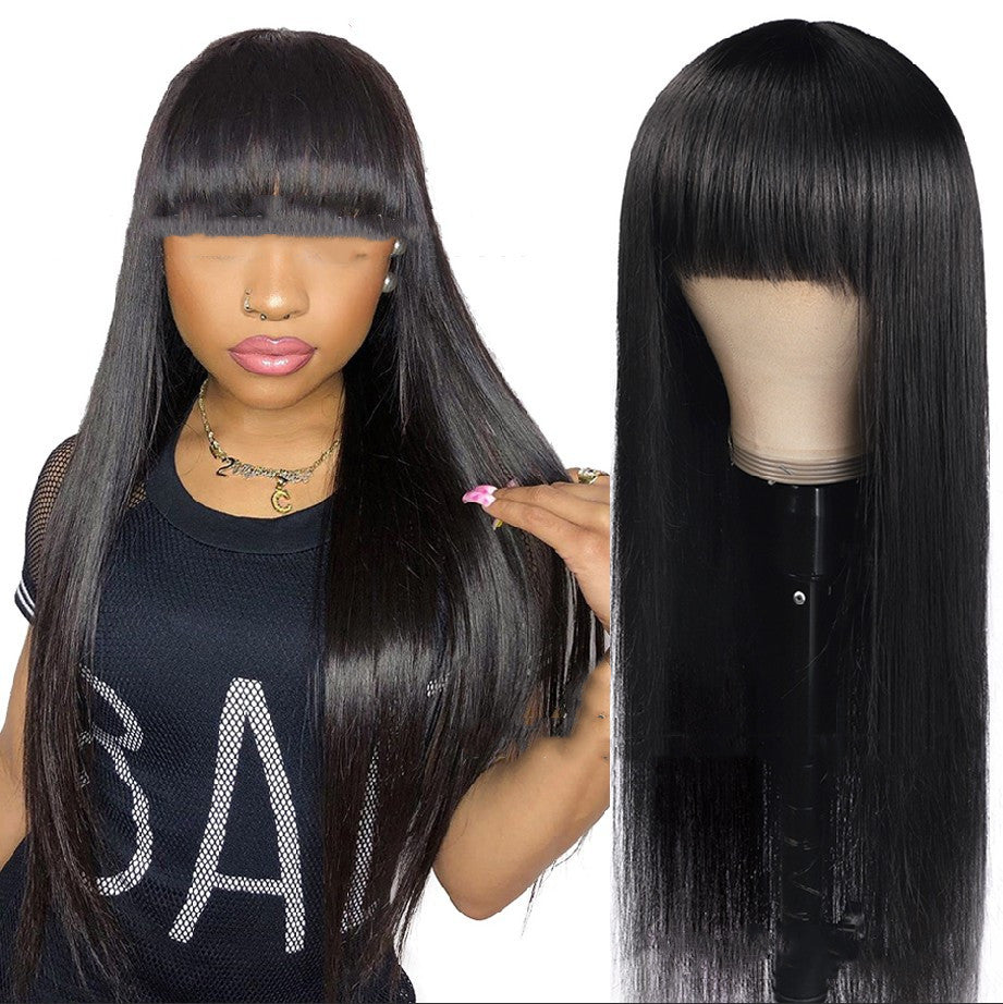 Long Straight Hair Wig with High-Temperature Wire, Black, Ladies Wear