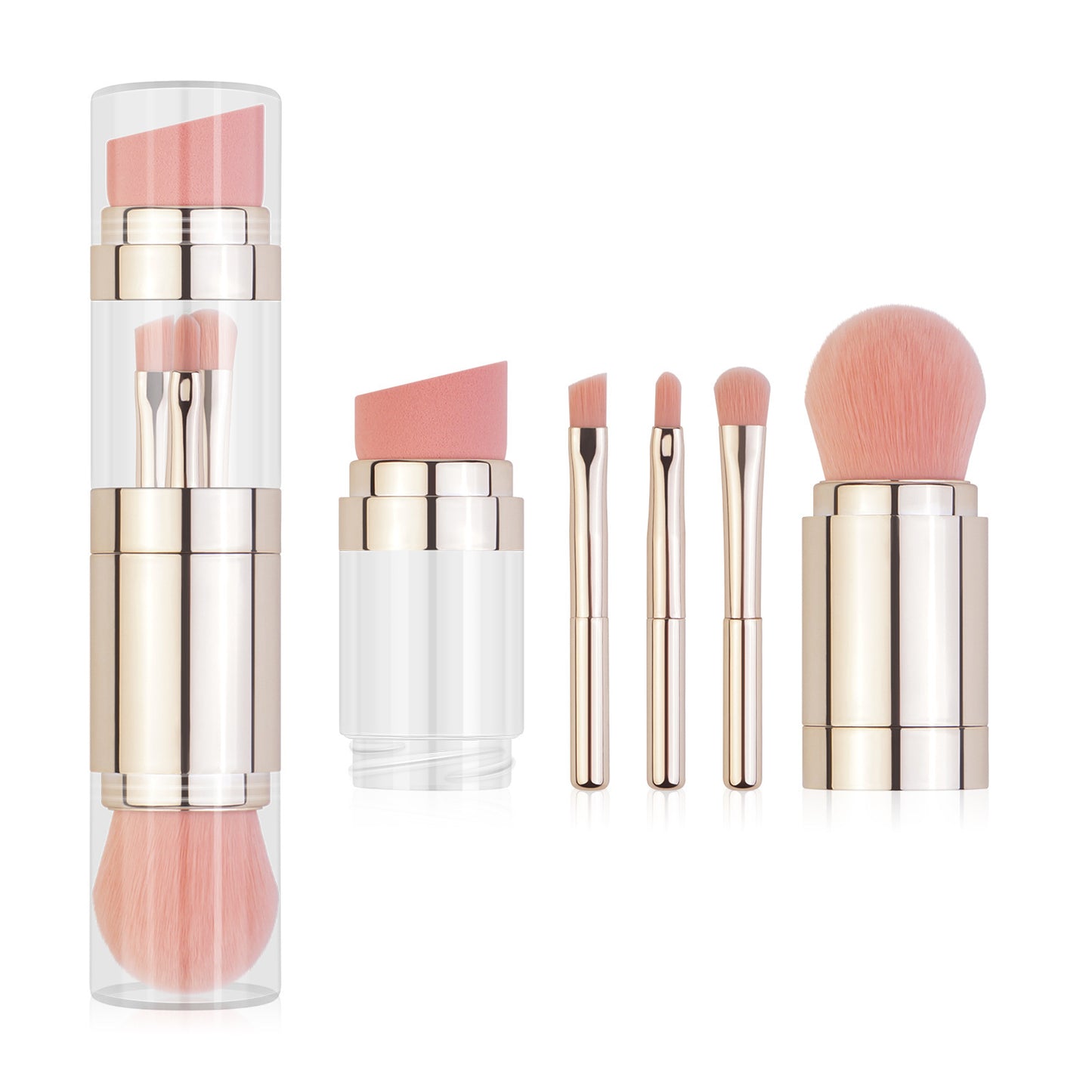 Multi-Function Cosmetic Brush - Rose Gold Makeup Brush for Face & Eyes