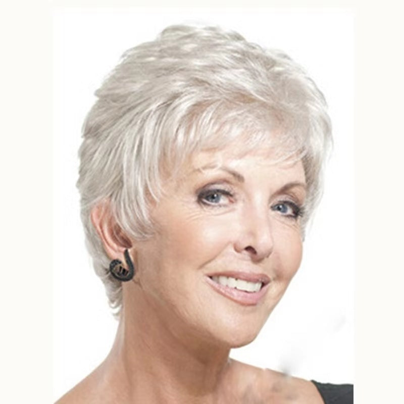 White Diagonal Bangs Partial Short Hair Wig