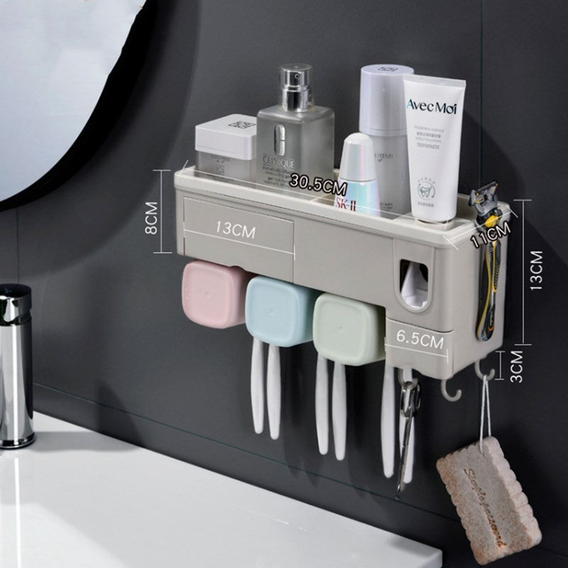 Wall-Mounted Toothbrush Holder Rack with Multiple Cups for Bathroom Storage
