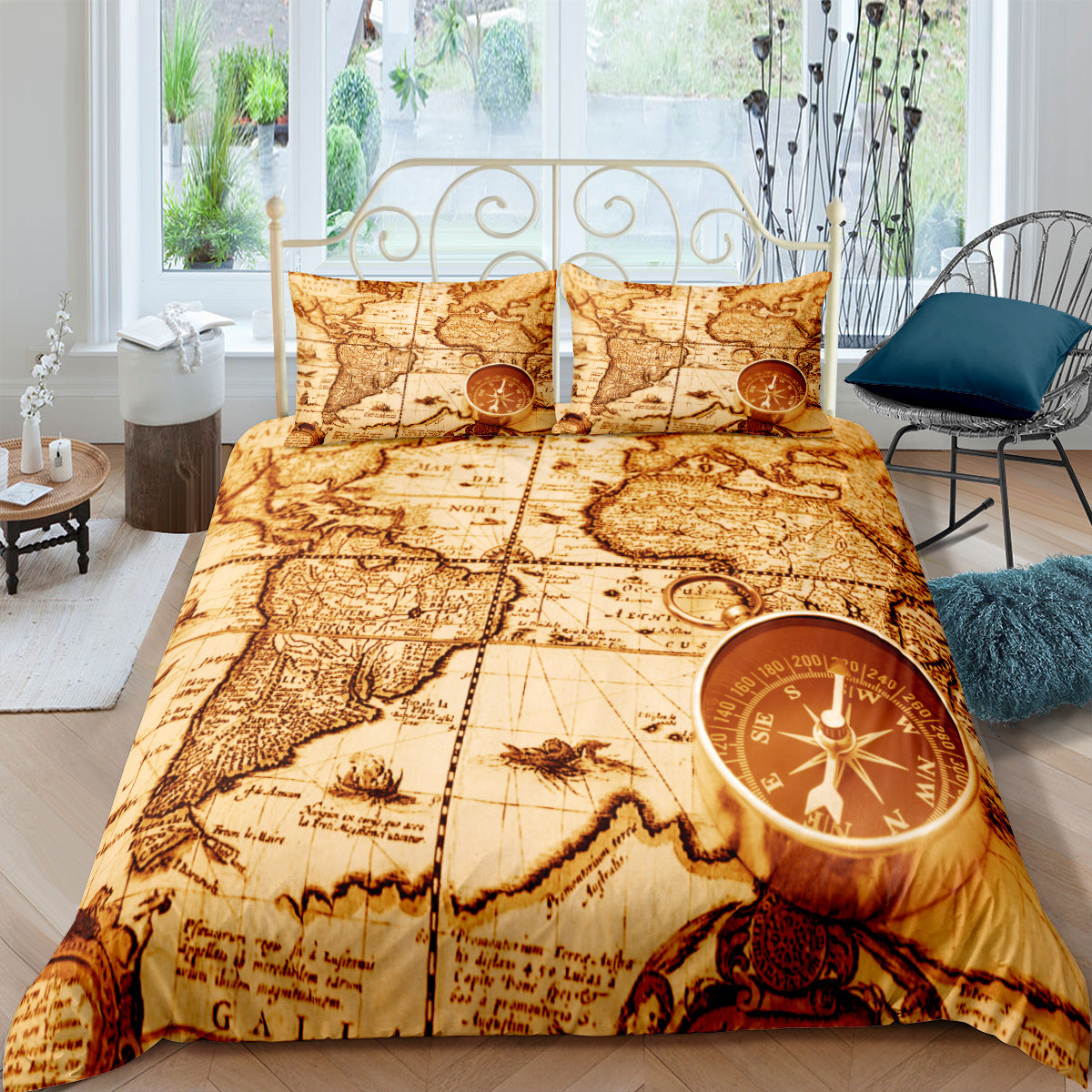 Custom Digital Map Bedding Set - 3-Piece Nautical Chart Comforter & Pillowcases