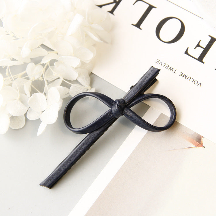 Simple Leather Bow Hairpin - Women's Hair Accessory with Bow Design