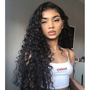 Long Curly Synthetic Wig for Women Black - Natural Style, Partially Divided