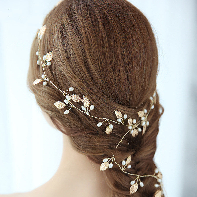 Bridal Headband with Gold Leaves Wedding Hair Accessory for Women