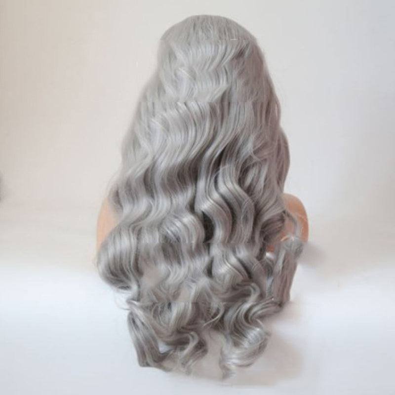 Silver Grey Long Curly Wig with High-Temperature Wire for Ladies