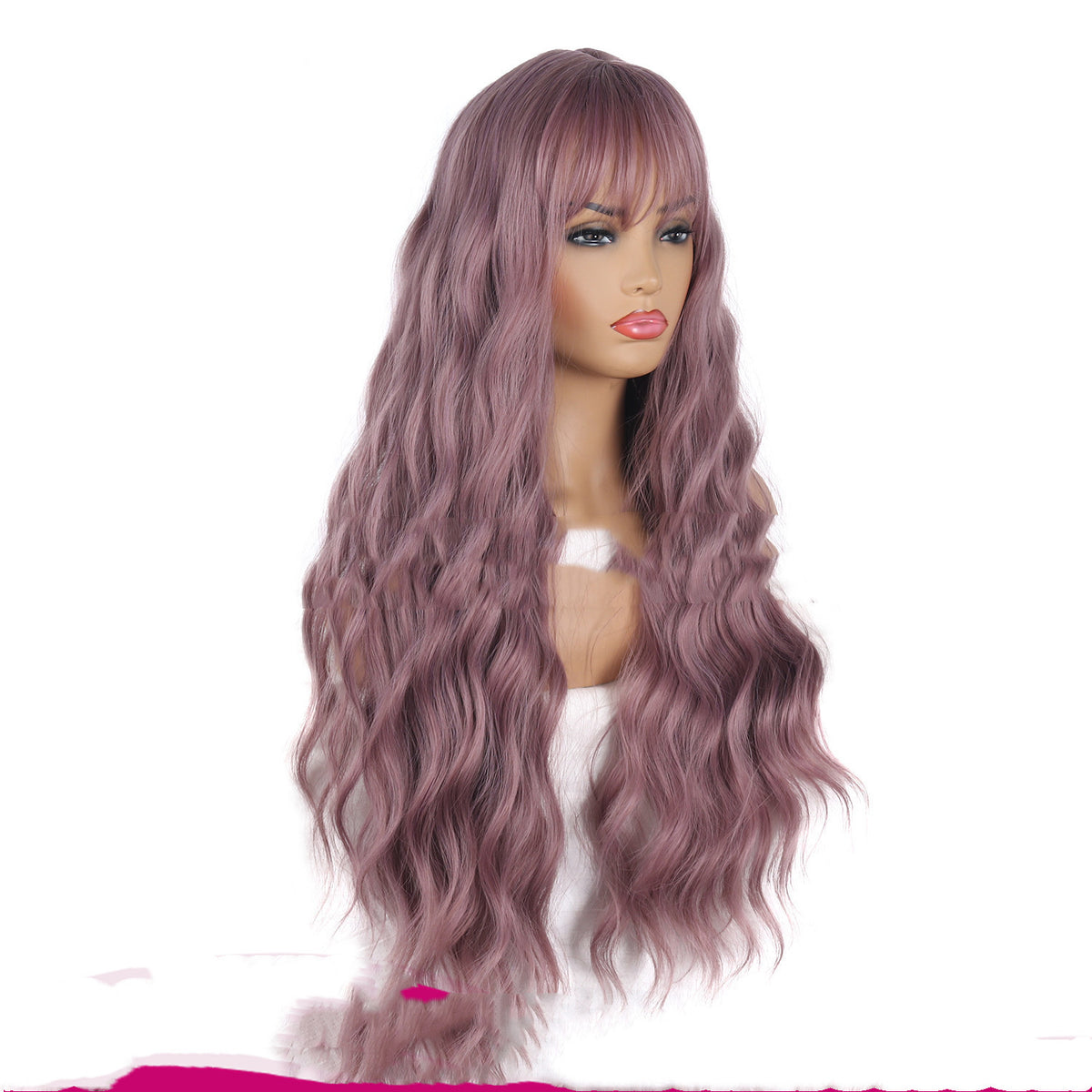 Split Bangs Synthetic Wig - Long Curly Hair High Temperature Fiber