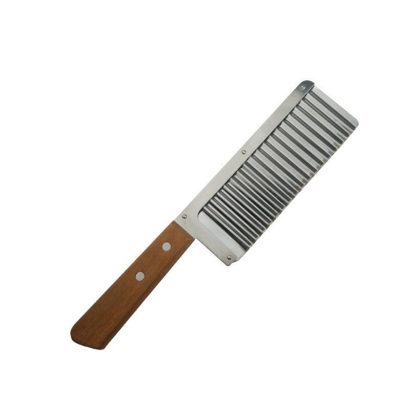 Multifunctional Vegetable Cutter Knife with Wooden Handle - Wave & Cut Styles