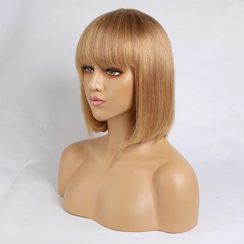 Golden Blonde Straight Hair Wig - Medium Length