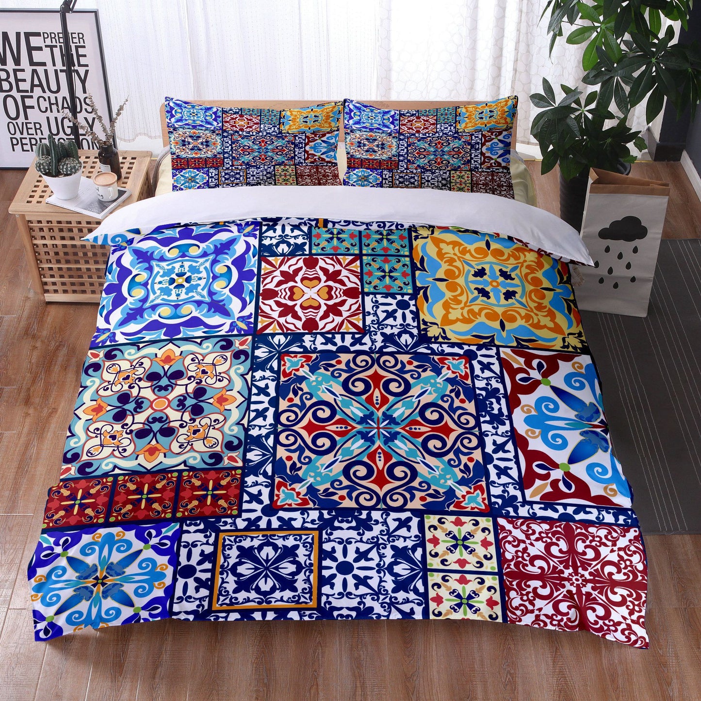 Mandala Bedding Quilt Cover Set with Pillowcases - Digital Print, Modern Style
