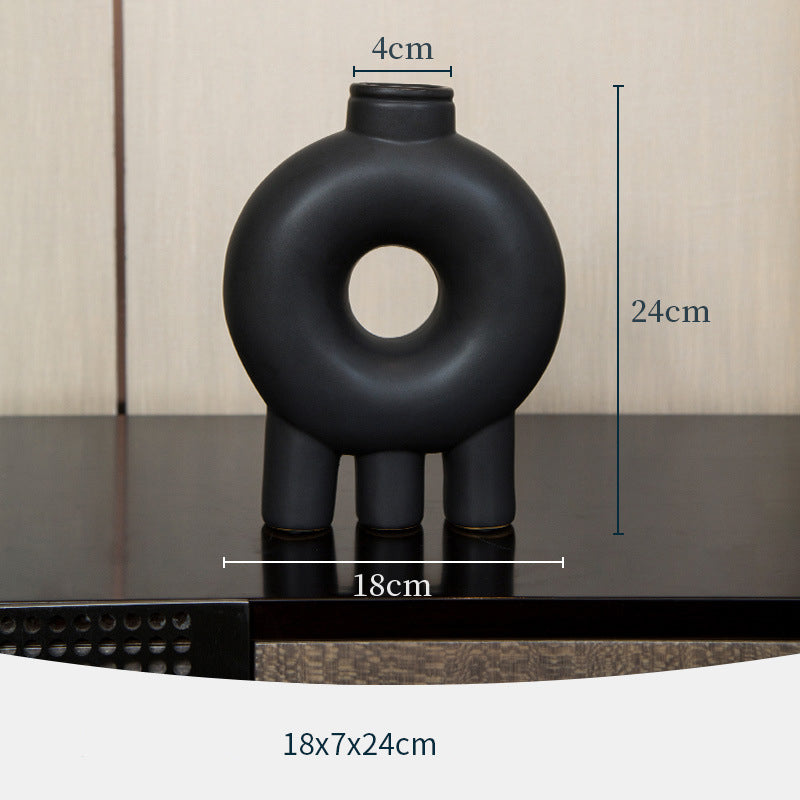 Donut Vase Decoration - Modern Ceramic Home Accent for Dry Flower Arrangements