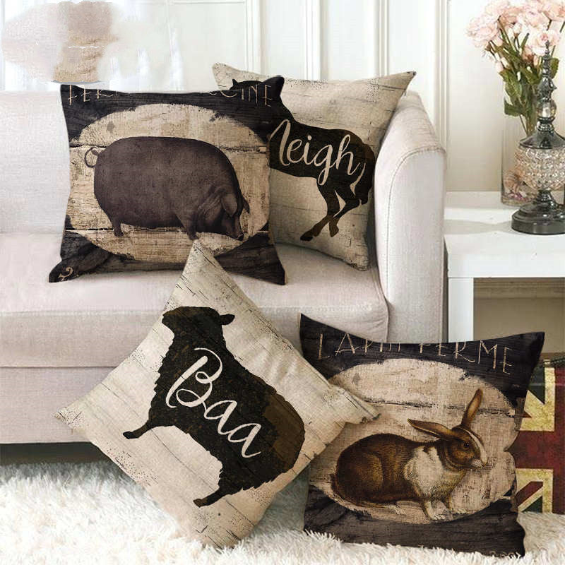 Retro Animal Linen Pillowcase Set - Home & Garden Cushion Cover