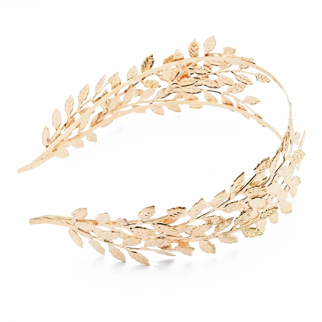 European & American Fashion Leaf Headband - Double Leaf Alloy Hair Accessory - Gold