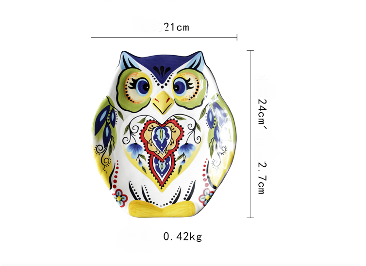 Personalized Cartoon Dinnerware Set with Irregular-Shaped Plates - Owl 9-Inch