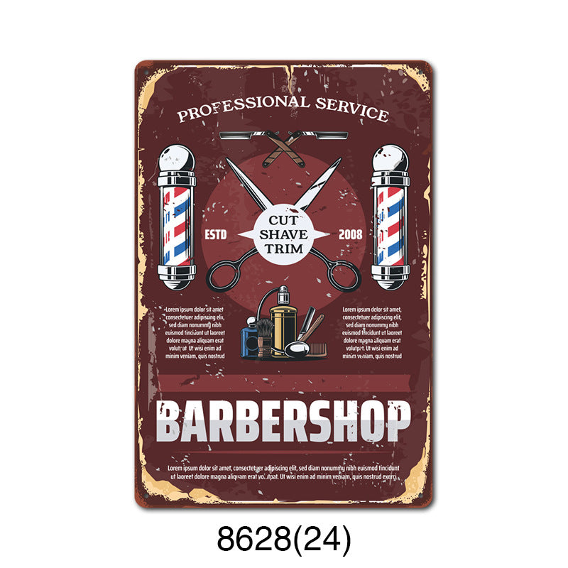 Retro Tin Wall Art - Barbershop Background Framed or Frameless Decorative Painting