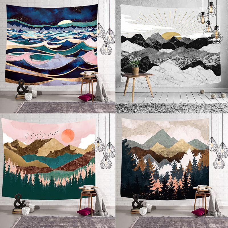 Nordic Mountain Wall Tapestry - Landscape Fabric Home Decor, Multiple Sizes & Styles