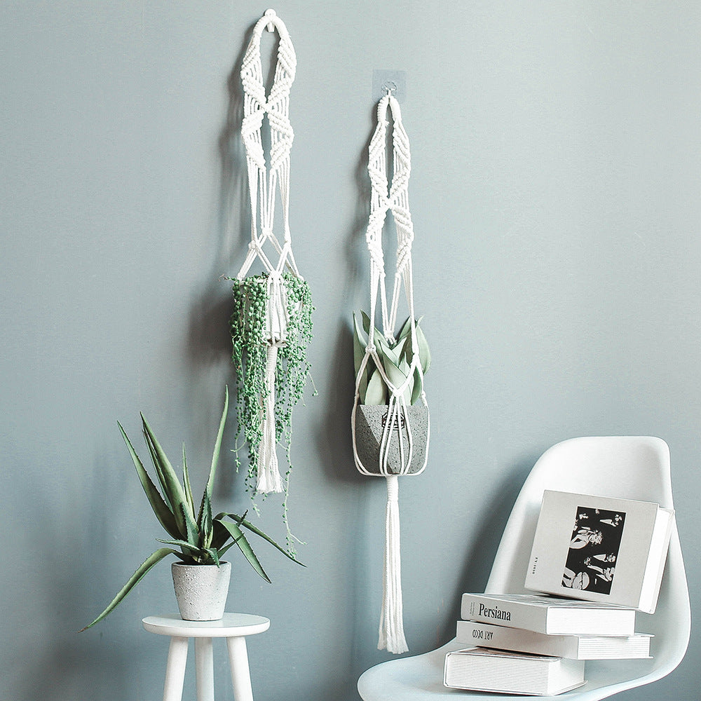 Cotton Rope Hanging Plant Basket 95cm Garden & Balcony Decor