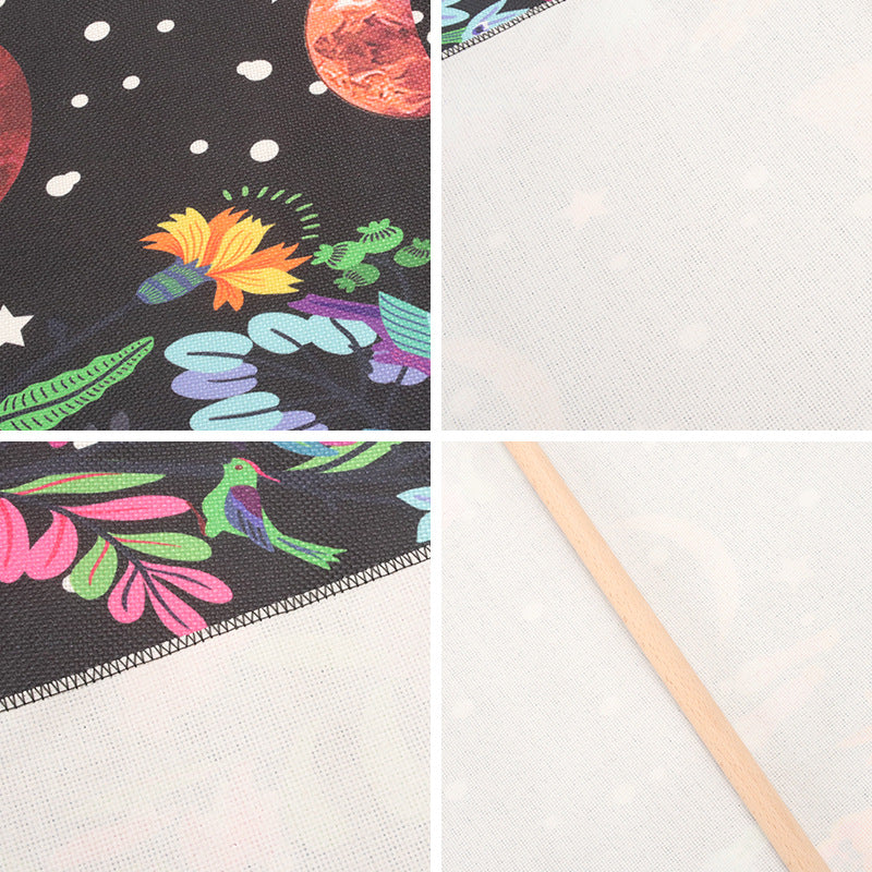 Lunar Eclipse Floral Tapestry Wall Hanging with Fringed Edges - Cotton Linen Material