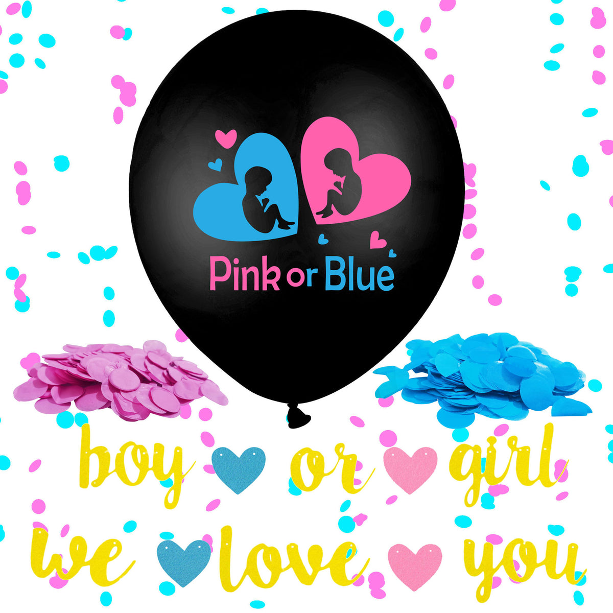Baby Gender Reveal Balloon Flag Set - Card Pull Flag for Gender Secret Celebration