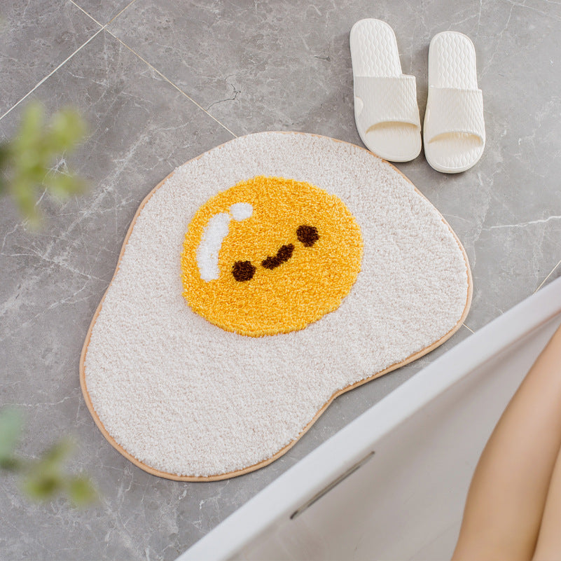 Absorbent Non-Slip Toilet Door Mat - Cartoon Egg Design, 65x48cm