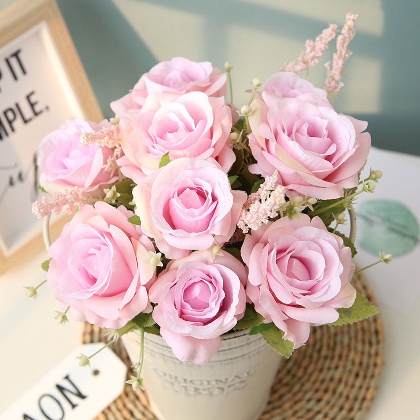 Nordic Fake Flower Bouquet for Wedding & Home Decor - Silk Roses & Greenery