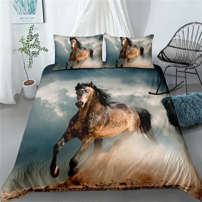 Digital Printing Horse Bedding Set - Cartoon Quilt Cover & Pillowcase