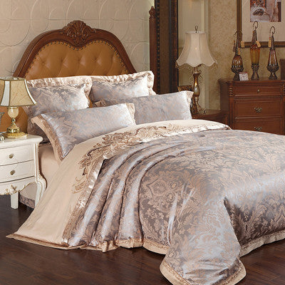 European Satin Jacquard Bedding Set 4 Pieces Cotton Quilt Cover & Sheets