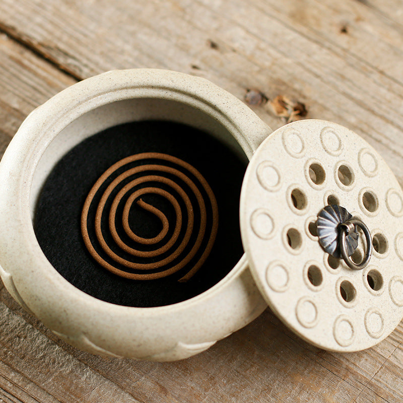 Ceramic Incense Burner with Purple Sand Lotus Design - Home Fragrance Decor
