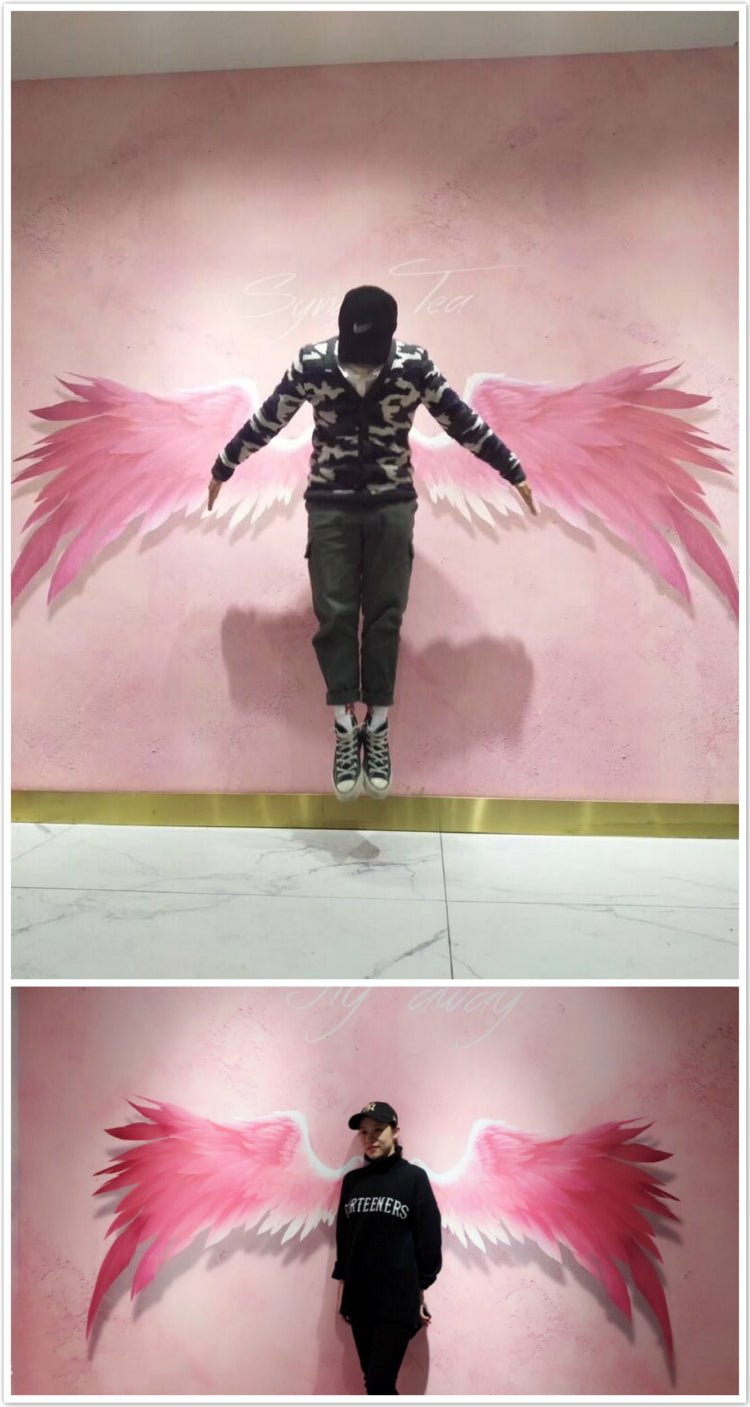 Pink Angel Wings Photo Wallpaper for Dance Studio & Nail Shop Decor