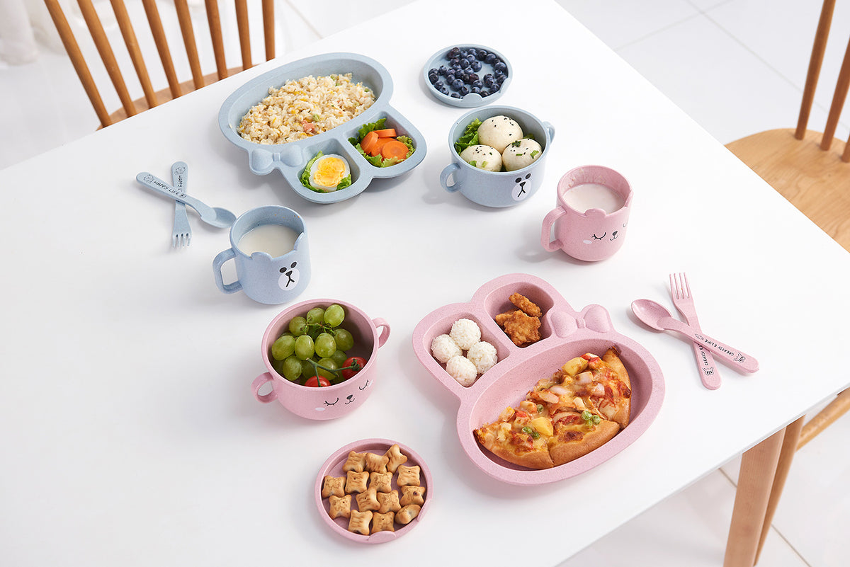 Children's Cartoon Bunny Wheat Straw Fall-Resistant Dinnerware Set - Safe & Eco-Friendly