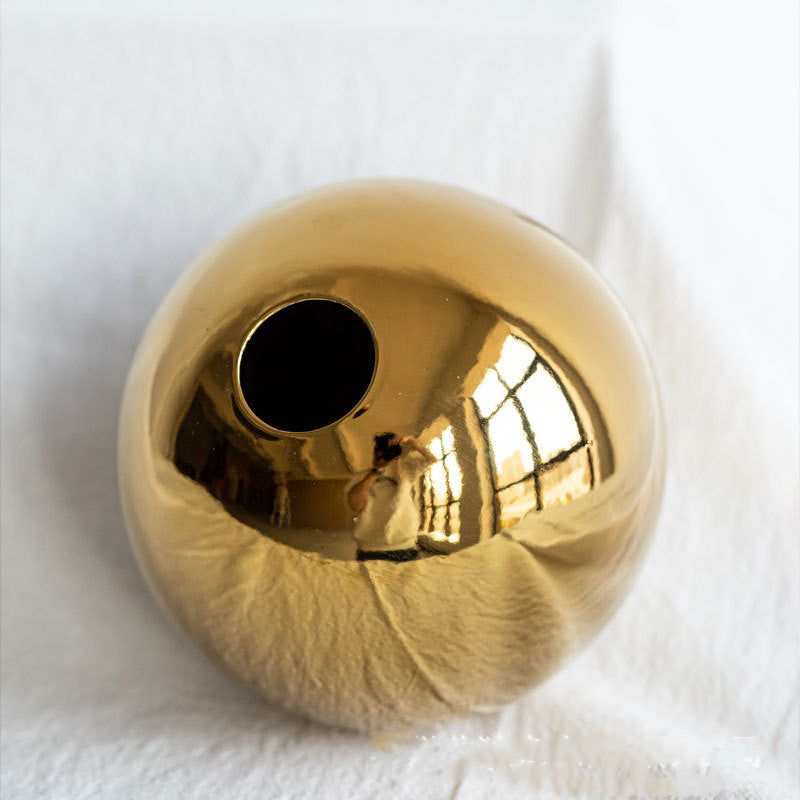 Electroplated Ceramic Gold Vase Home Decor - Handmade Light Luxury Spherical