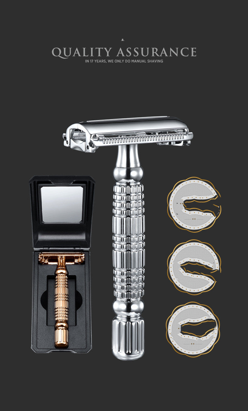 Men's Manual Safety Razor - Double-Sided Blade, Shiny Silver
