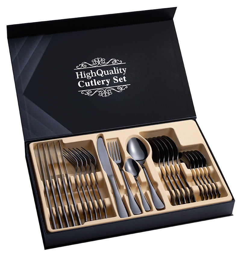 24-Piece Stainless Steel Cutlery Set with Gift Box - Multiple Colors Available