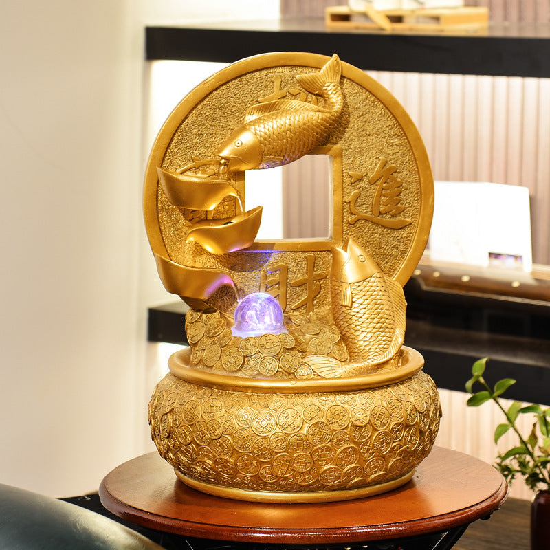 Feng Shui Fish Water Fountain Ornament for Home & Office Decor - Gold, Trumpet, US