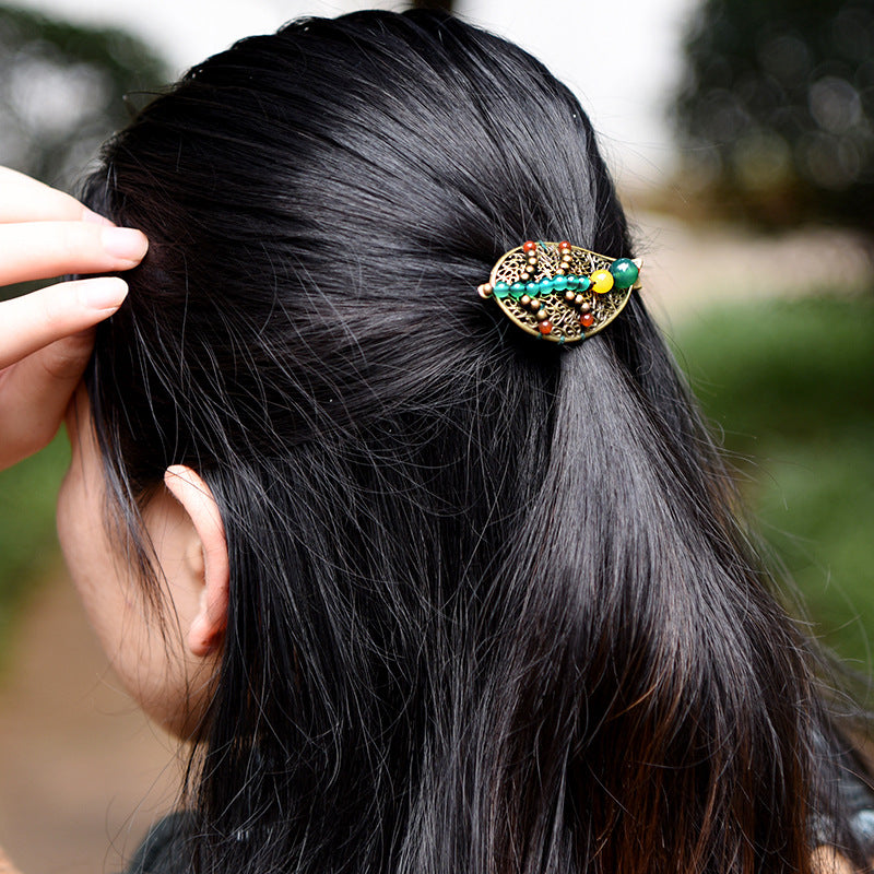 Leaf-Shaped Agate Hairpin - Women's Hair Accessory