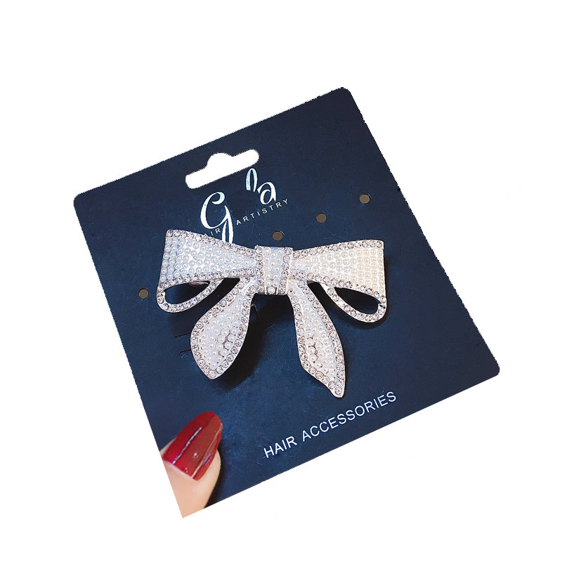 Pearl Bow Hair Clip - Silver