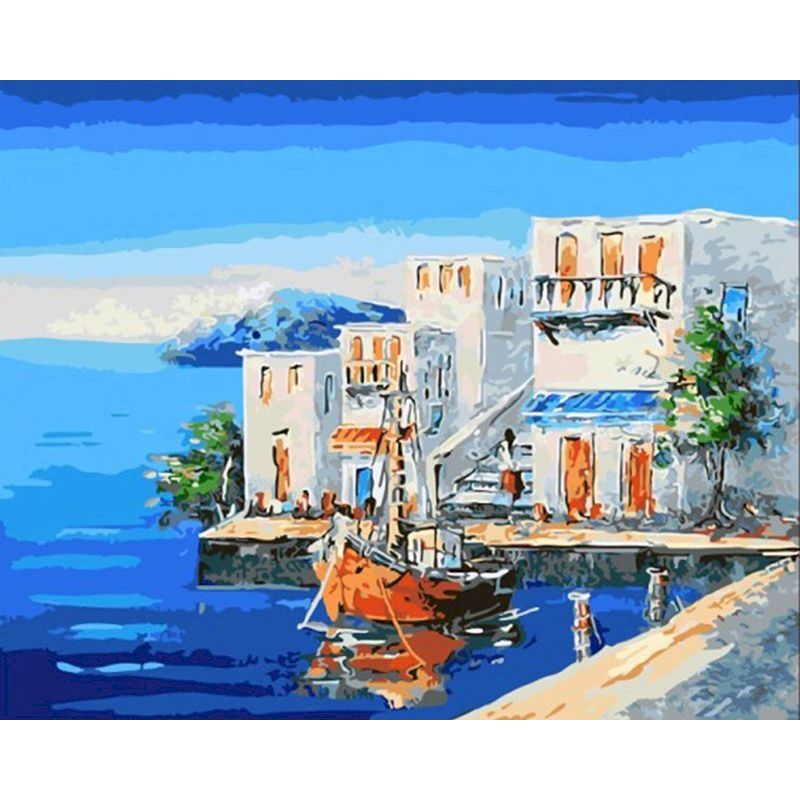 Digital Oil Painting with Frame - Mountain House Landscape Wall Art