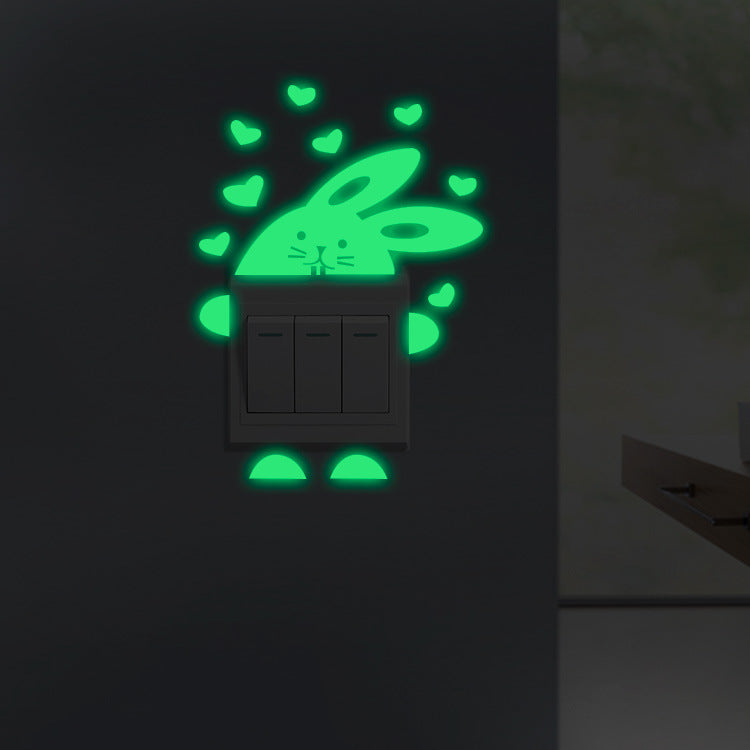 Green Luminous Wall Sticker Love Rabbit Fluorescent Decor for Living Room