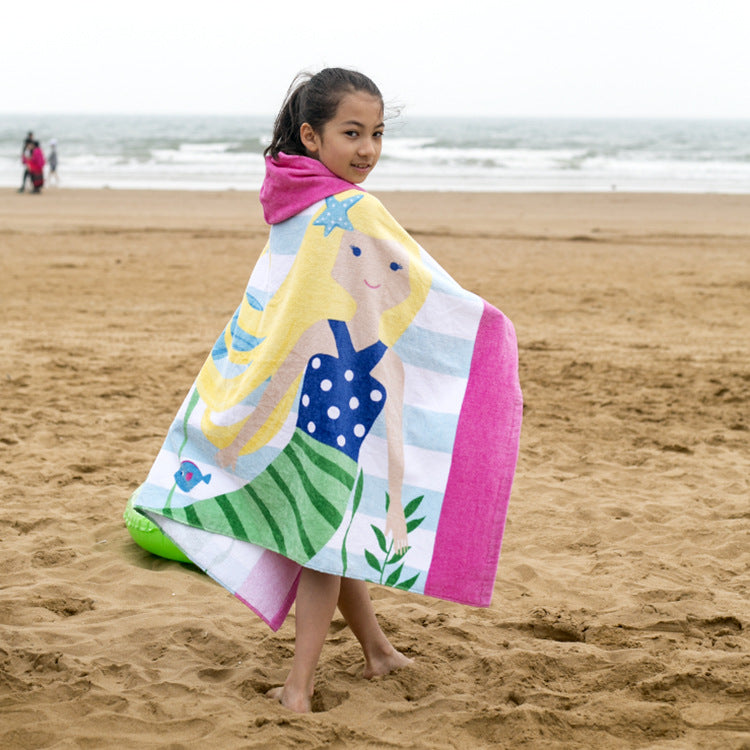 Children's Cotton Hooded Bath Towel - European & American Style, 76cm Length