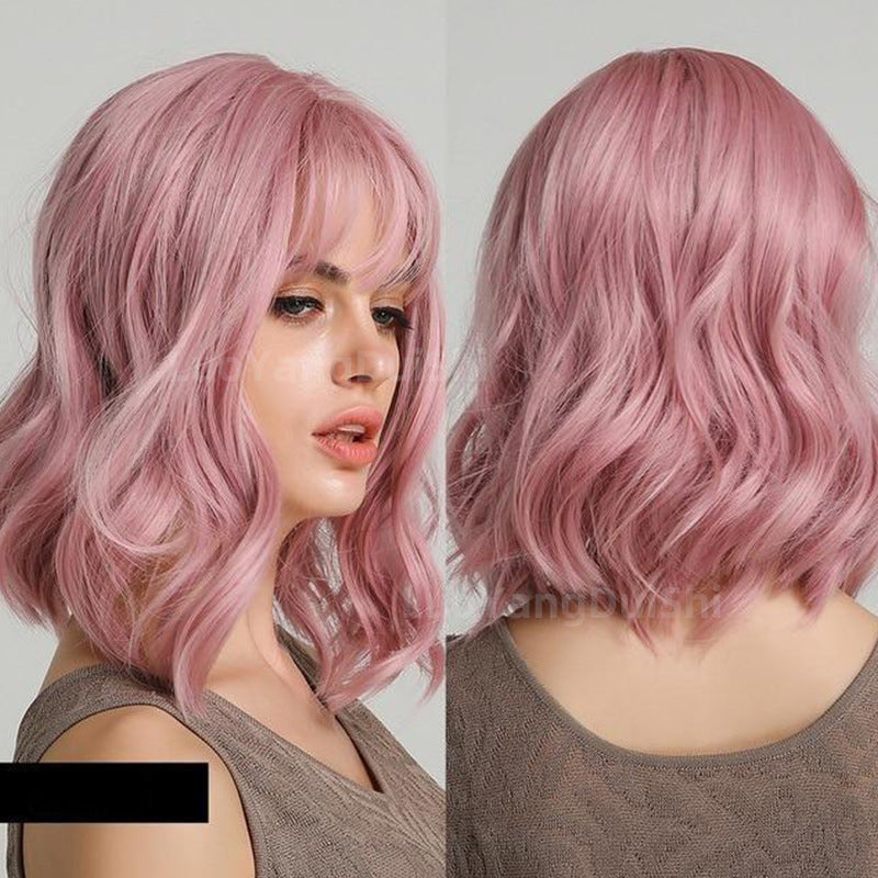 Short Curly Wig with Bangs, 16" Natural Wave Hair