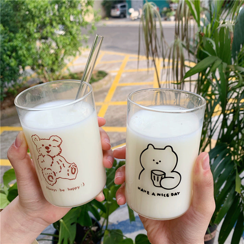 Heat-Resistant Milk Cup with Heart Design and Straw for Home & Kitchen