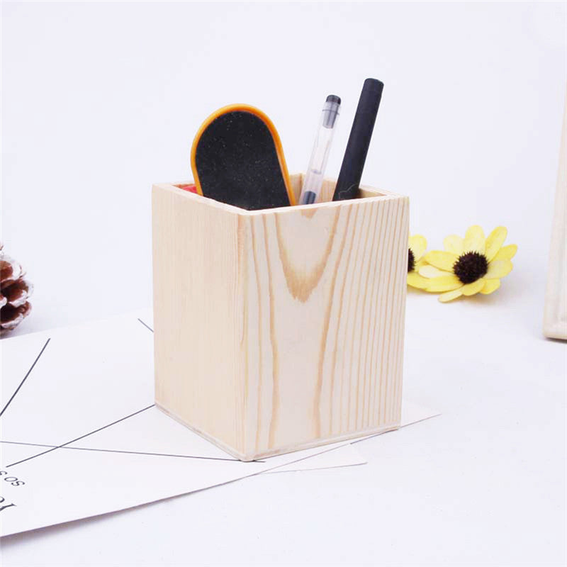 Wooden Hexagonal Round Pen Holder - Handmade Painted Desk Organizer