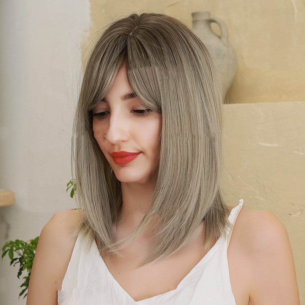 Blond Synthetic Wig with Eight-Character Bangs - 45cm