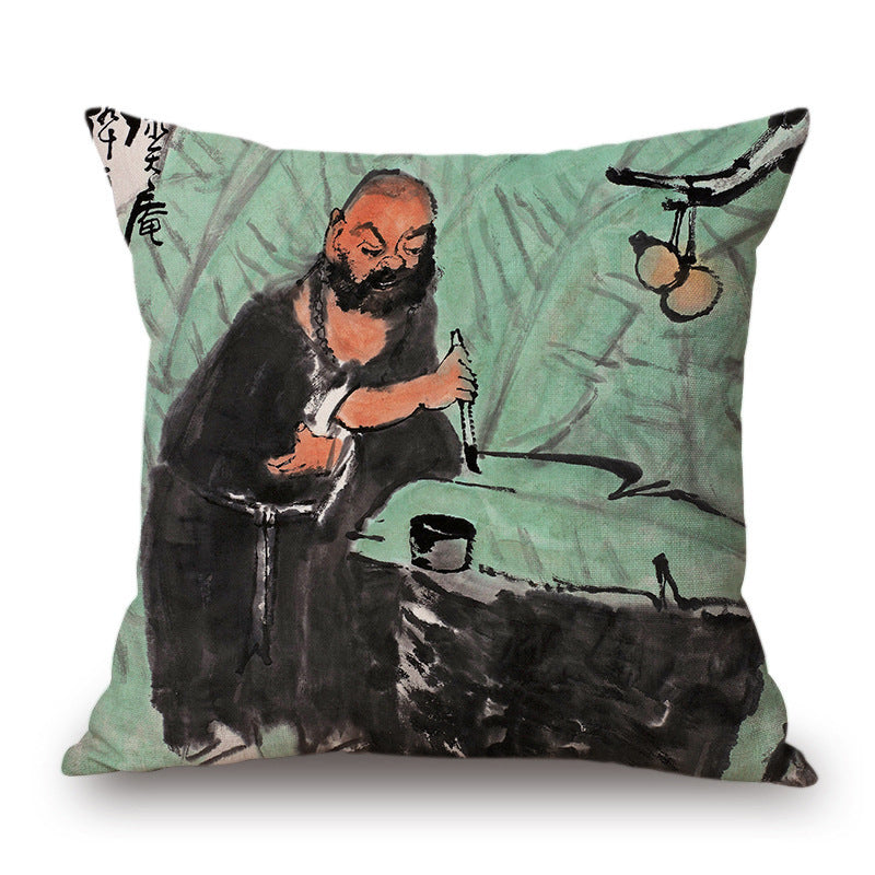 Retro Ink Painting Cushion Cover Home Decor Landscape Pattern Cotton Fabric
