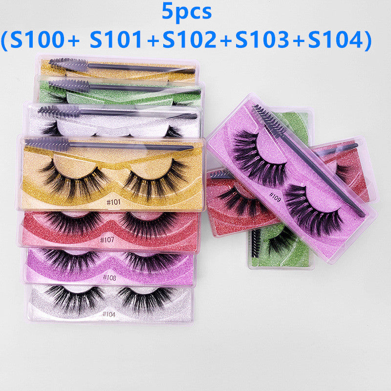 Natural 3D False Eyelashes Set with Brush - Imitation Mink Elongated Style