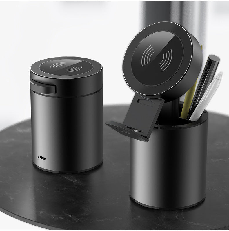 Wireless Charging Pen Holder - Aluminum Alloy Desk Organizer with USB Option