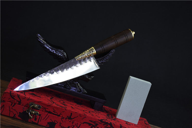 Small Kitchen Knife with Rosewood Handle - 20cm Blade, Sharp Food Prep Tool