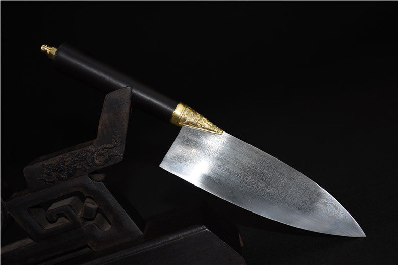 Small Kitchen Knife with Longquan Pattern Steel and Ebony Handle - Black