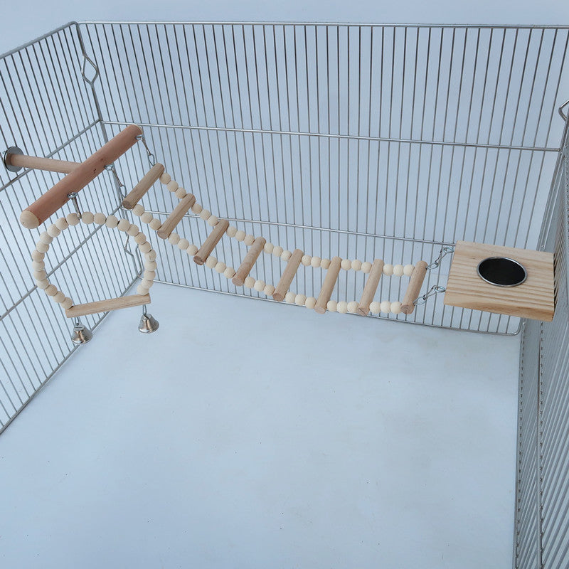 Wooden Bird Cage Stand Play Gym with Climbing Swing for Parrots