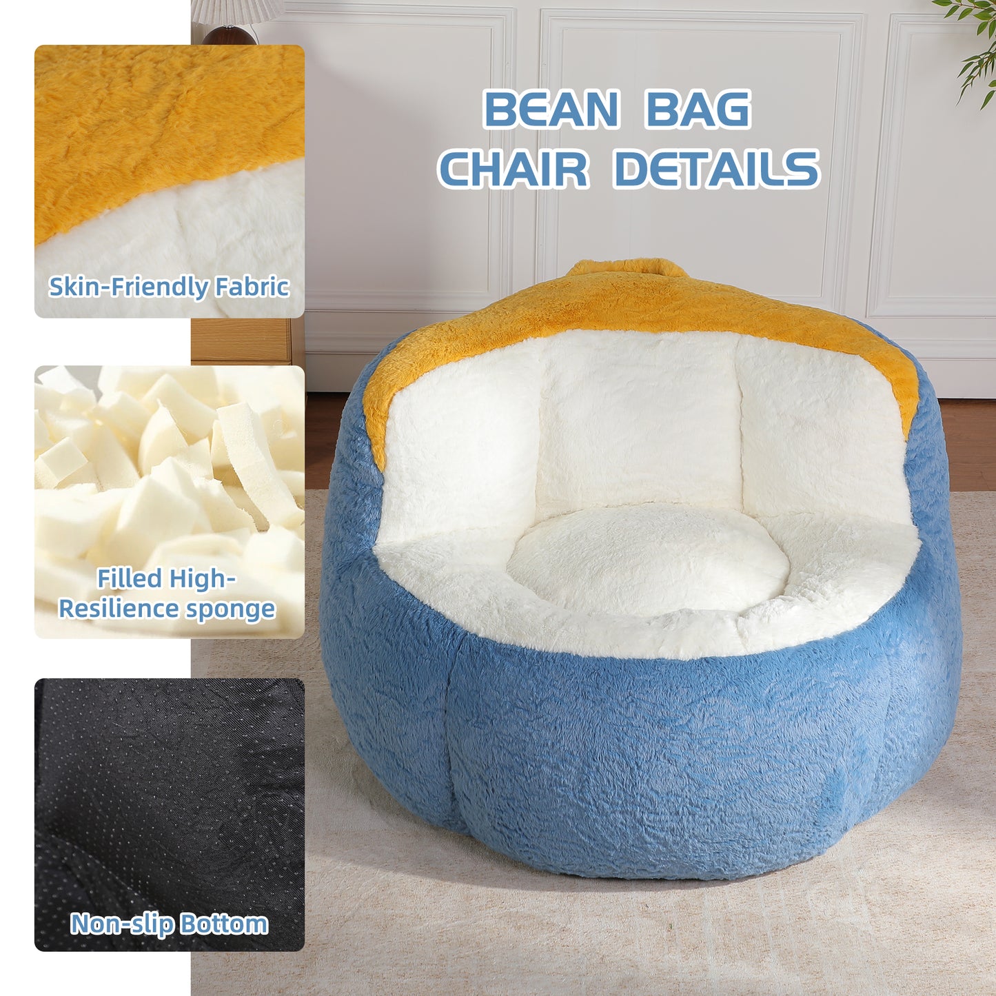 Oversized Multicolor Faux Fur Bean Bag Chair - Large Lounger Sofa