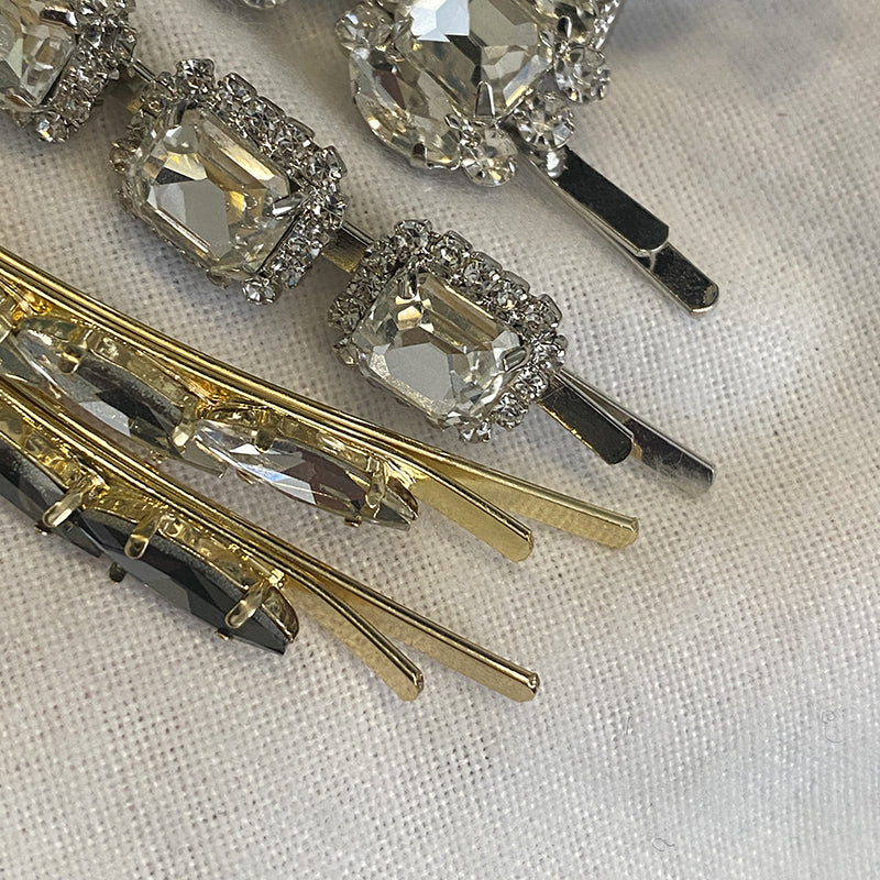 Rhinestone Hair Clip with Alloy Silver Plating - Silver 5 Diamonds